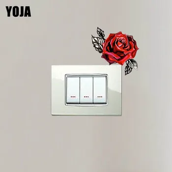

YOJA Fire Red Vivid Rose Flower Switch Decal Modern European Cartoon Plant Fashion Colorful PVC Wall Sticker 13SS0007
