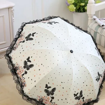 

Favourite Girl Umbrellas Rain mini folding Umbrella Modern Fashion womens Umbrella Female Lace Butterfly Parasol Gift