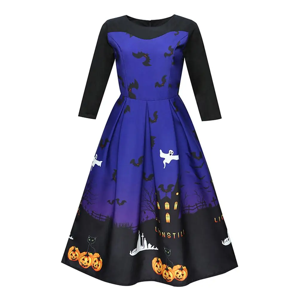 Для женщин ретро платье 50 s 60 Винтаж Хэллоуин качели Feminino Vestidos с круглым вырезом