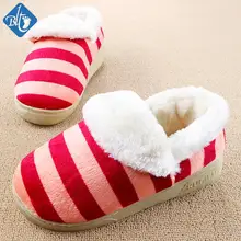 D’hiver En Peluche Pantoufles Femmes Hommes Accueil Chaussures Épaississent Ménage Chinelos Rayé Couture Pantufas Homem Doux Pantofole Donna