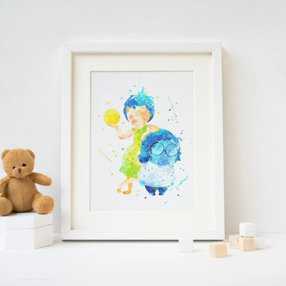 

Inside Out, Joy and Sadness picture print . Watercolor Poster Print, Kids Room wall Decor, baby Nursery Art ,Gift idea