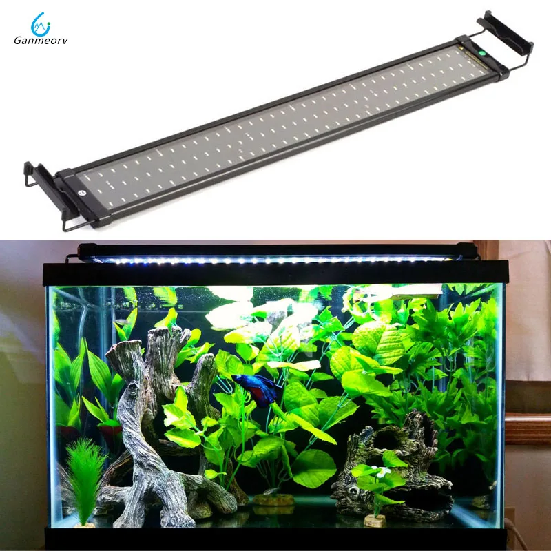 

75~95cm Aquarium light Fish Tank Light Lamp with Extendable Brackets 90 White and 18 Blue LED light for Aquarium Lighting