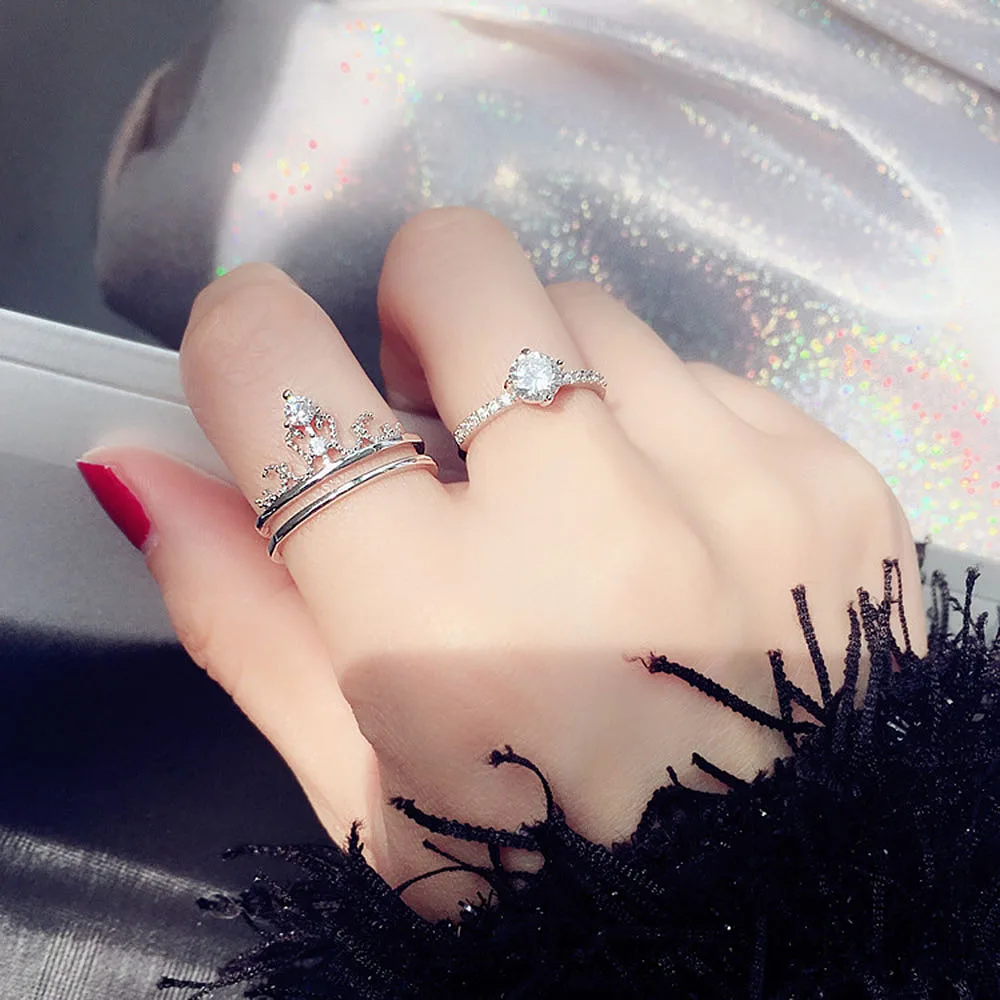 1 Piece 2 In 1 Simple Crown Index Finger Ring Fashion Two In One Ring Micro Inlaid Zircon Party Jewelry Gift Rings Aliexpress