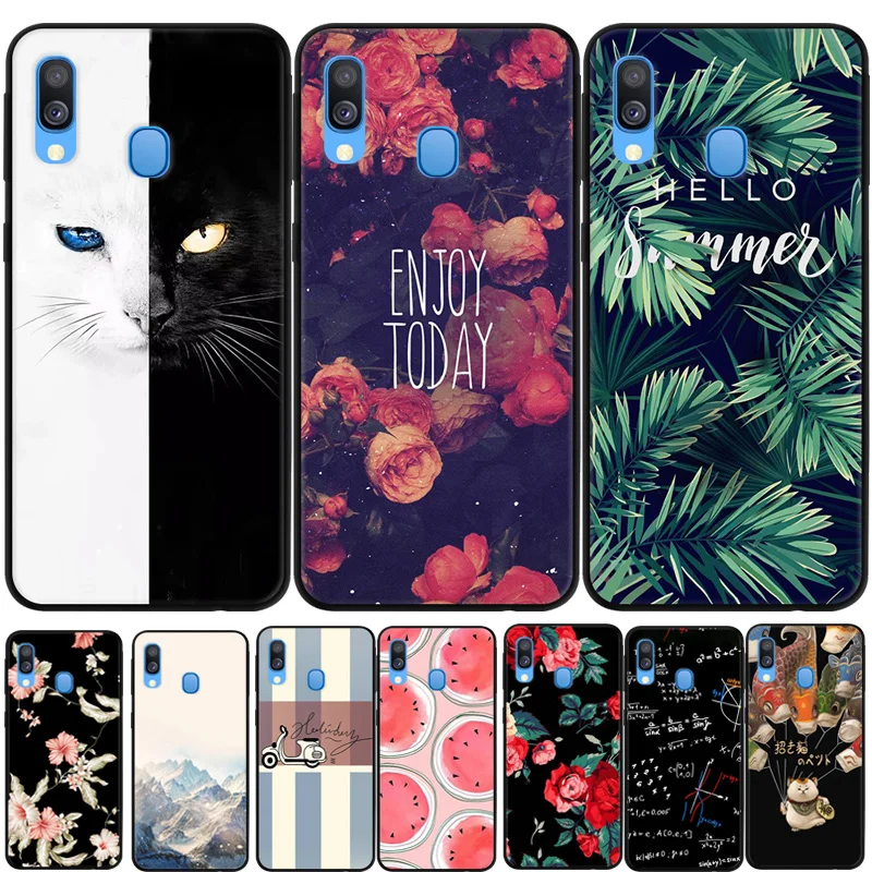 

For Samsung Galaxy A40 Case 2019 Cartoon Printed Soft Black Bumper Silicone TPU Cover For Samsung A40 A 40 Phone Cases A450F