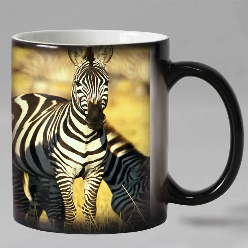 Free shipping zebra animals Heat Reveal Mug Ceramic Color Changing
