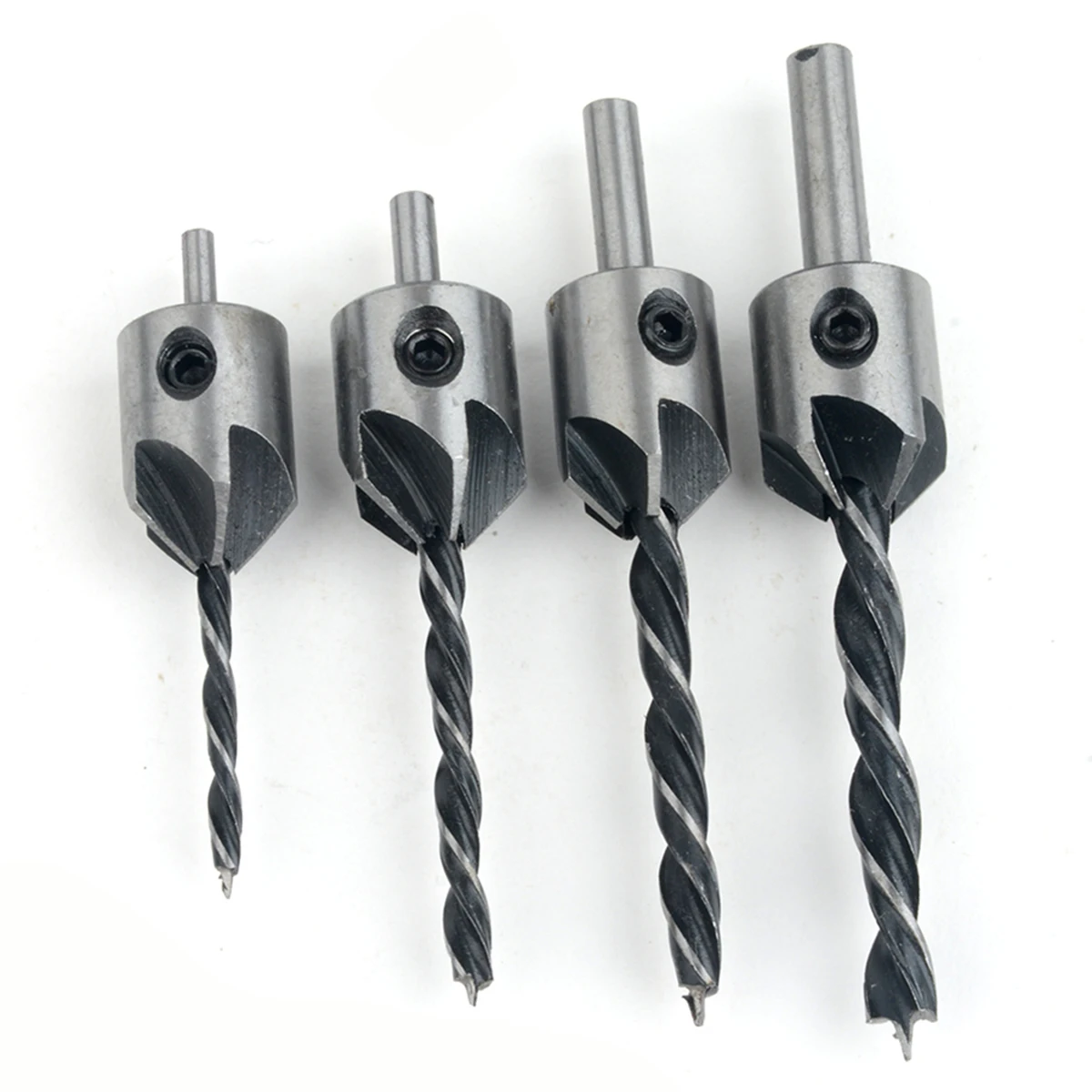 4pcs/lot HSS 5 Flute Countersink Drill Bit Drill Press Set Reamer Woodworking Chamfer 3-6mm Carpentry Drill + 1pcs Wrench