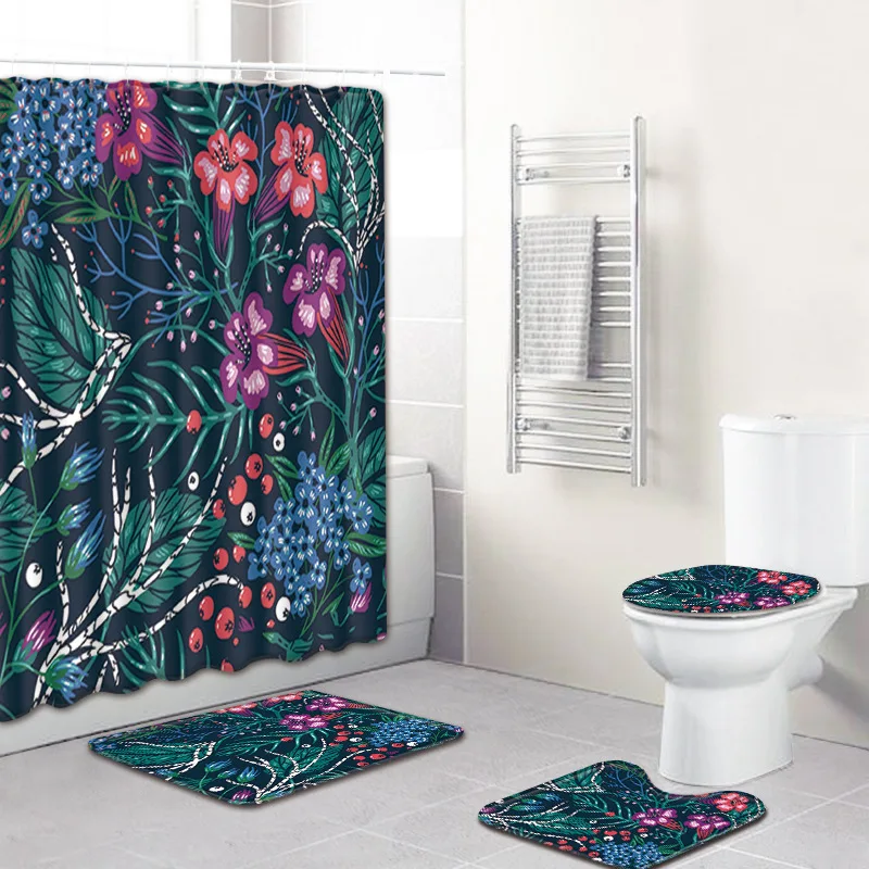 Тканевая занавеска для душа с цветочным принтом 4 шт. коврик для ванной ковер набор Противоскользящий коврик для туалета наборы для домашнего декора коврик для ванной комнаты - Цвет: 120