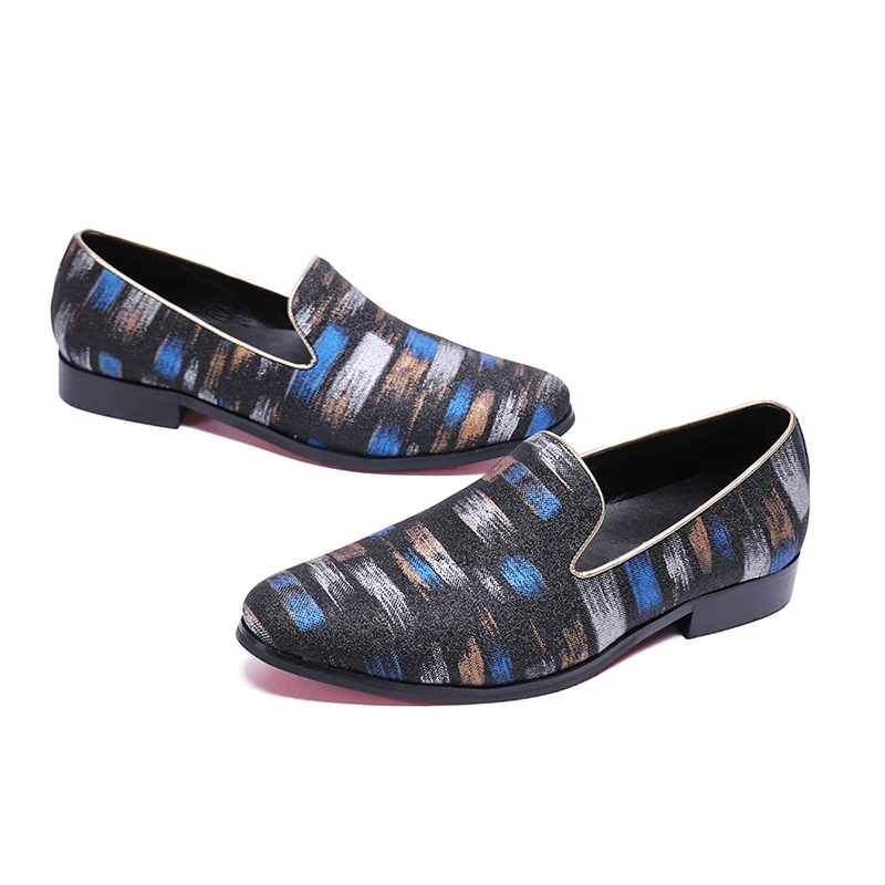 Cor Apontou Em Masculino Lazer Show Massagem Homem As Deslizamento Calcanhar Mocassins Casuais Toe Impressão Sapatos Macio Robusto De Homens Couro Misturada 1wEX1d