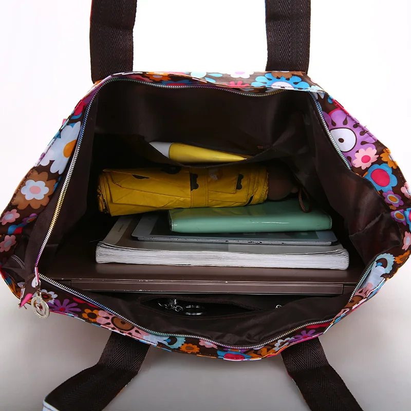 Цветочная сумка для покупок, водонепроницаемая нейлоновая Большая вместительная сумка, легкая женская сумка для отдыха или путешествий в деревенском стиле, мода
