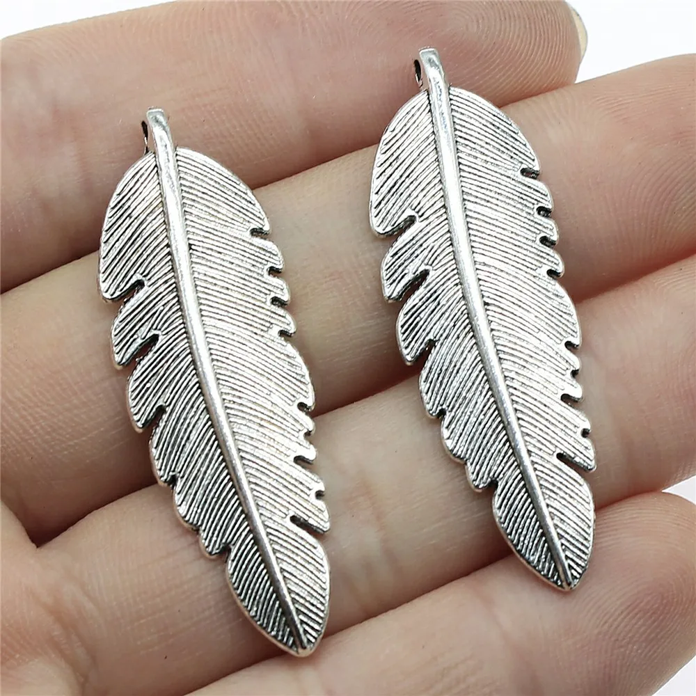 

WYSIWYG 5pcs 44x14mm Feather Pendants Charm Antique Silver Feather Pendants Feather Charm For Jewelry Making