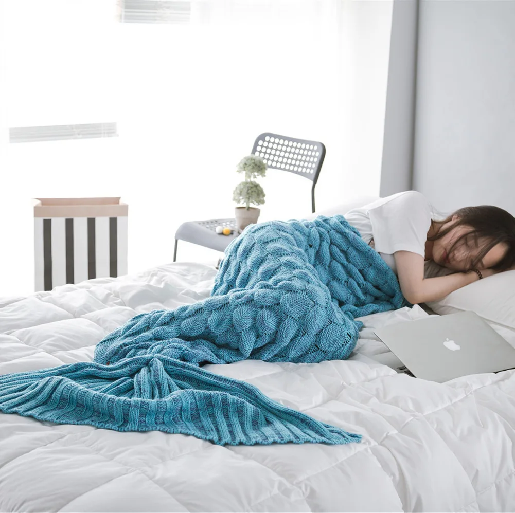 

Soft Knitted Mermaid Tail Blanket Crochet Handmade Sleeping Bag for Kids Adult All Season Best Birthday Christmas Gift