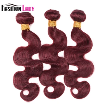 

FASHION LADY Pre-Colored 100% Human Hair Weave 99J# Mahogany Malaysian Body Wave Hair Bundles 1 3 4 bundles Non-Remy