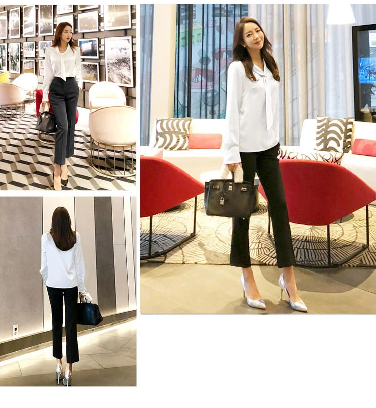 Новое поступление, женские однобортные белые рубашки и узкие брюки с высокой талией, 2 предмета, элегантные офисные классические блейзеры, костюм S87435X
