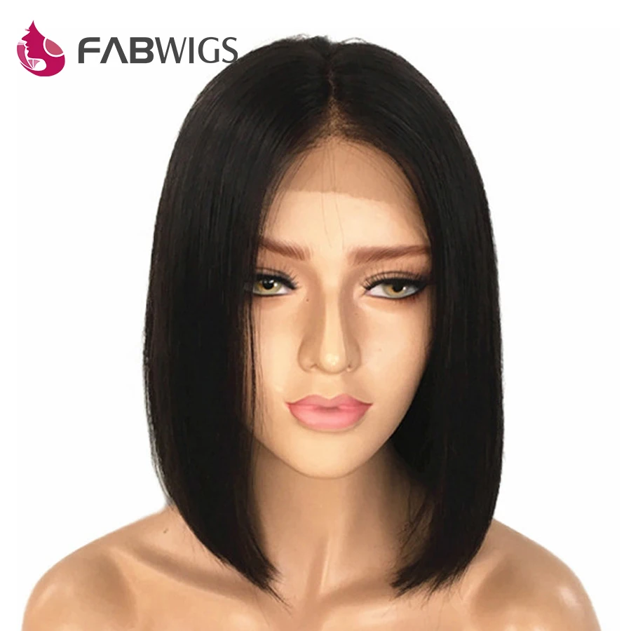 Парики из натуральных волос на коротком кружевном фронте Fabwigs с волосами младенца бразильские прямые парики из натуральных волос для черных женщин парик Remy Bob