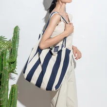Женская парусиновая полосатая многоразовая сумка для покупок очень большая сумка складная хозяйственная сумка эко экологичный шоппер сумки на плечо