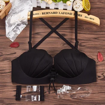 

BRZFMRVL LB Padded Push Up Bra Add Two Cup Brassiere Unlined Seamless Bra for Women half shell cup sexy bra massage palm bra