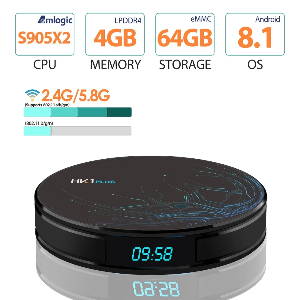 Смарт ТВ-приставка HK1 PLUS Android 8 1 Amlogic S905X2 2G/4G 32G/64G 4K Wifi 2 4G &amp 5 8G медиаплеер игровой