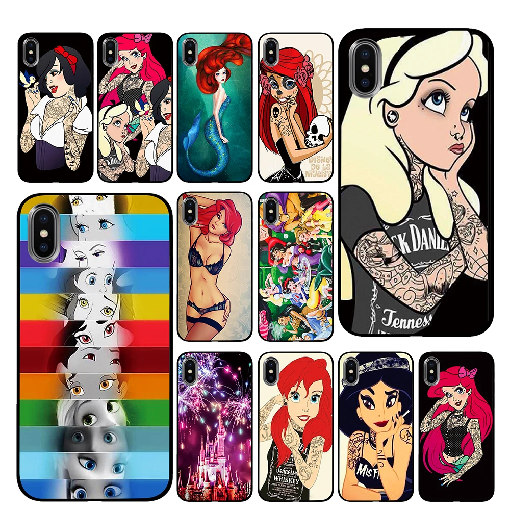 

Little Mermaid sexy tattoo Alice Ariel Anime Black TPU Luxury Cases Cover For Apple iPhone 5 5S SE 6 6s 7 8 Plus X XS Max XR