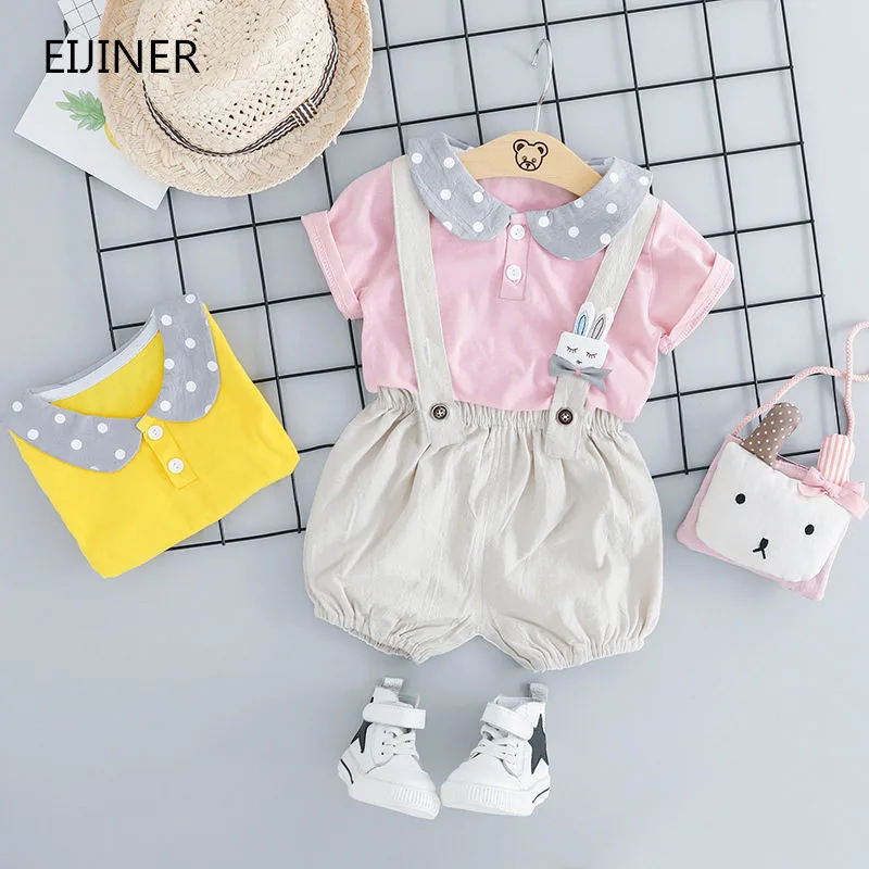 

2019 Summer Newborn Baby Girls Clothes Short Sleeve+Bib Pant Outfits Set Polka Dot Cute Girl Clothing Sets Children Clothes