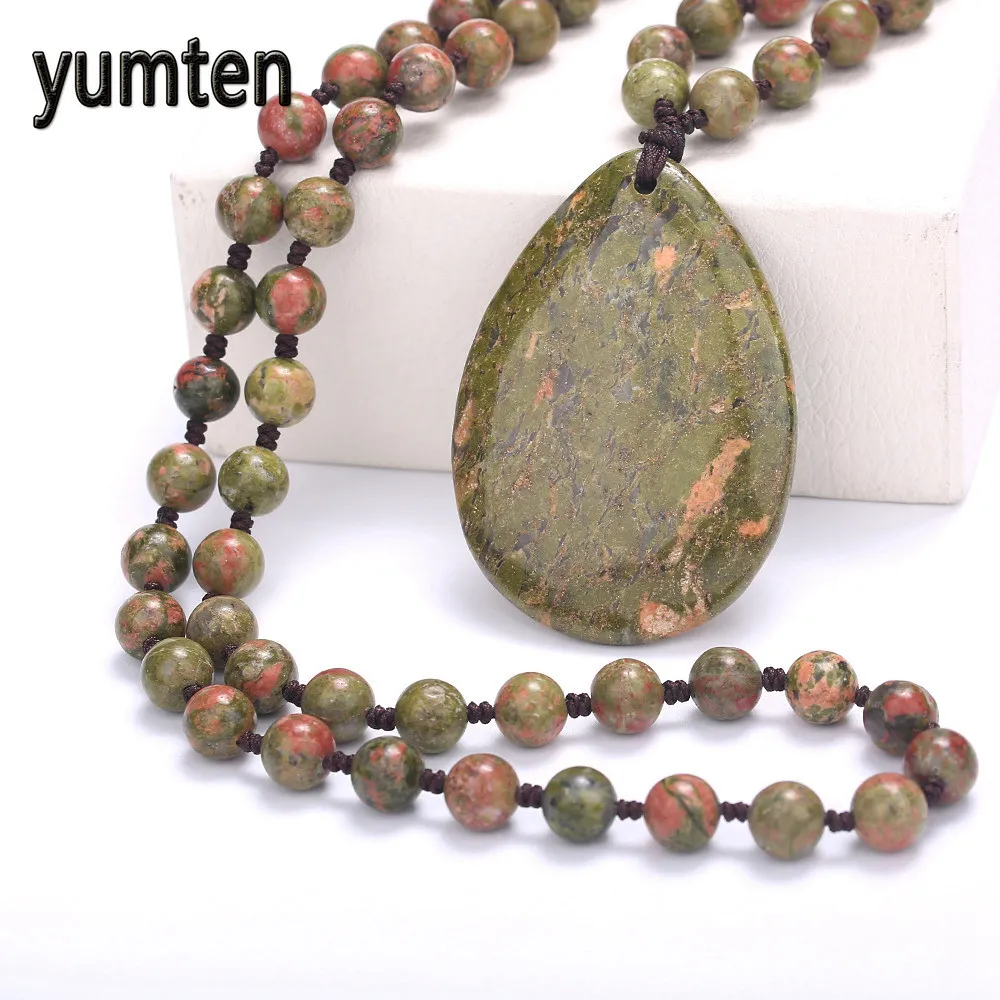 Yumten мужское ожерелье с длинной капелькой воды кулон Unakite в китайском стиле Модные