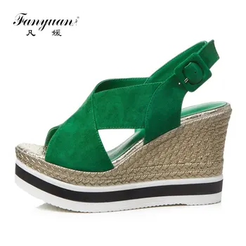 

Fanyuan Suede Wedge Sandals Women High Heel Platform Sandals Cross Strap Barefoot Shoes Roman Womens Wedge Shoes Summer Black