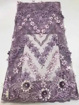 

Popular Purple 3D Flowers French Lace Fabric Party Bridal Wedding Dress Lace African Nigerian Beaded Lace Fabric 5 yard ZXN110