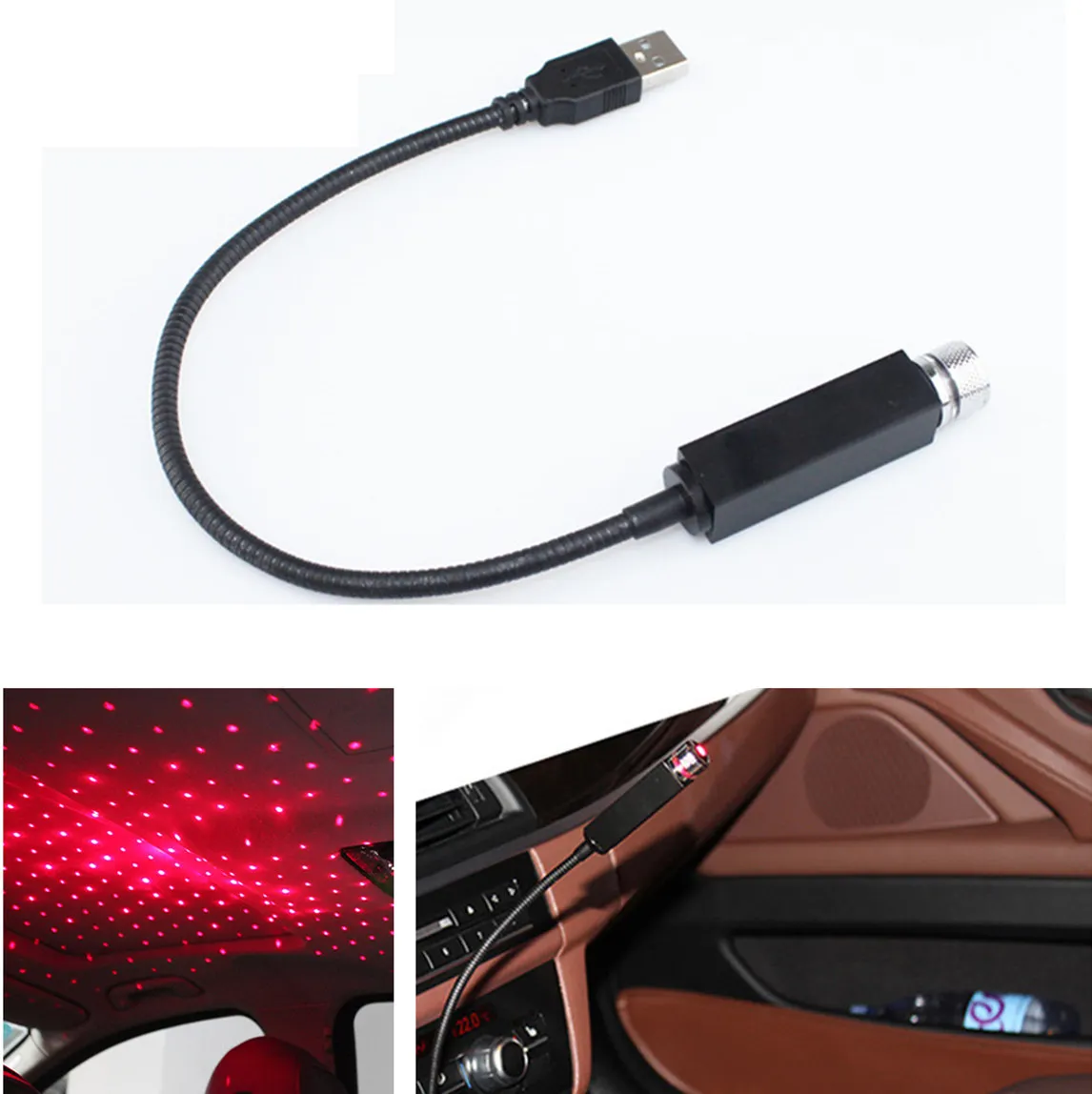 

1xRed LED Car Ceiling Projector Lamp Roof Starry Atmosphere Decor Light USB Android V8 Connector Plug