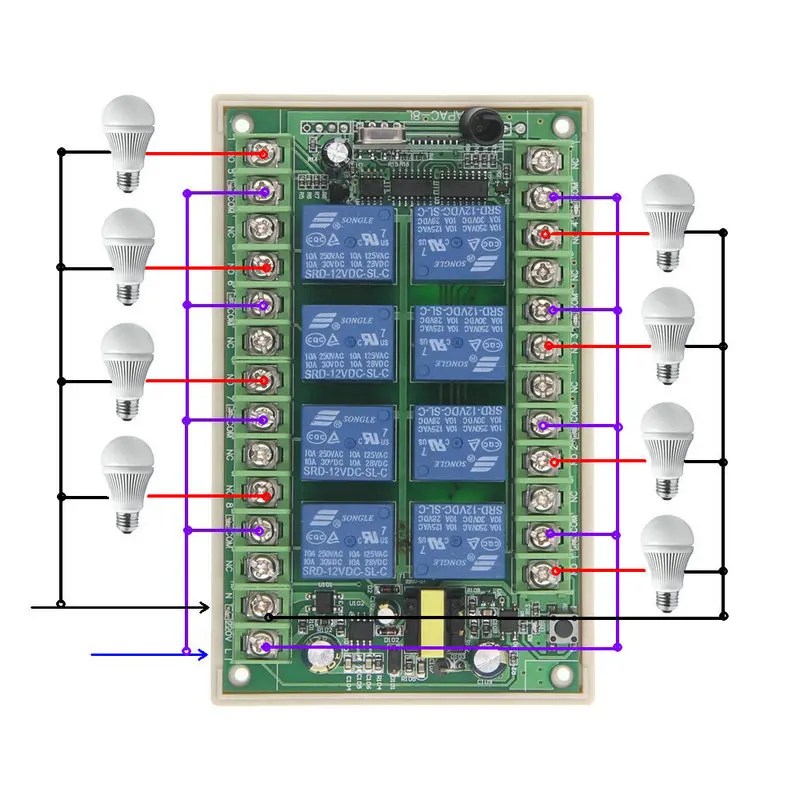 8CH 8 CH Wireless светодиодный светильник с дистанционным управлением Switch 220V релейный