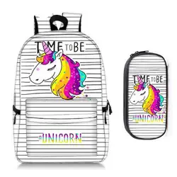Радужный Единорог/панда/Кролик крем рюкзак + Карандаш сумка детские школьные сумки для девочек-подростков женский рюкзак для путешествий