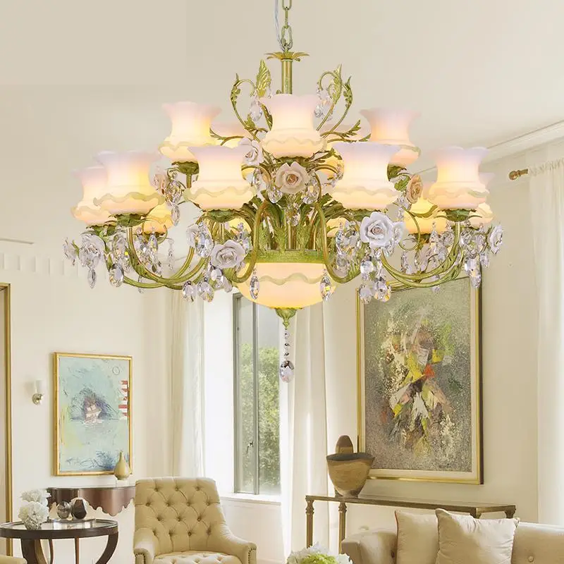 Us 343 65 13 Off European Garden Crystal Chandelier Warm And Romantic Iron Living Room Crystal Lamp Rose Grass Led Lights Bedroom Light In