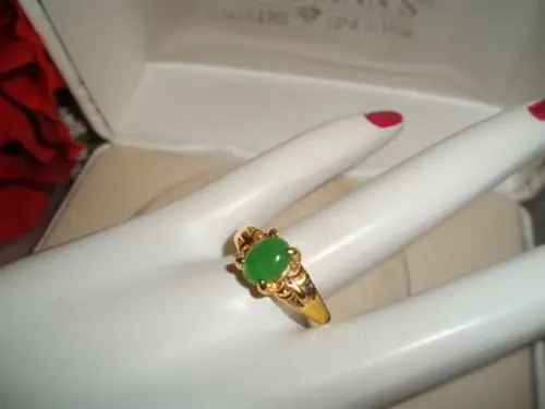 

11418 Natural Jade Gorgeous Green Gold plated Ring