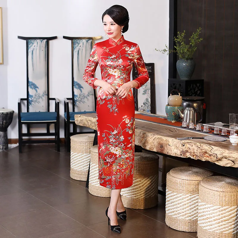 green emerald velvet dress Elegant Embroidered Midi Dress with Mandarin Collar – Modern Qipao Sty –  LAI MENG FIVE CATS main image 0