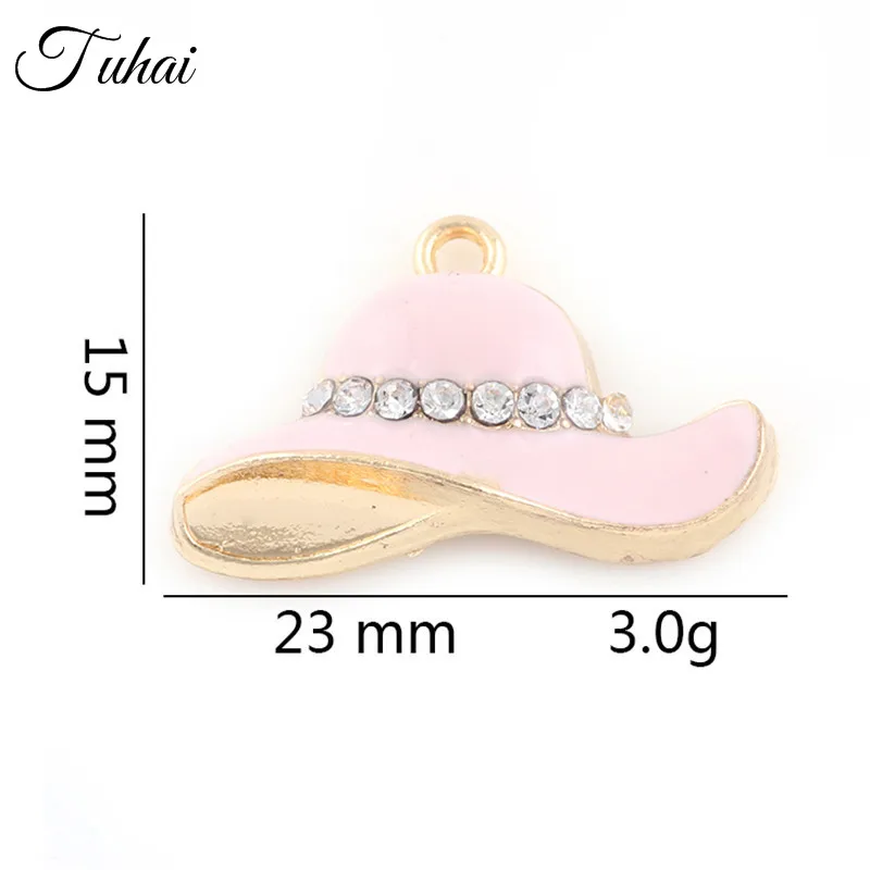 

10pcs Mix Candy Color Crystal Lady Hats Charms Pendant for Women DIY Bracelet Necklace Jewelry Making Alloy Floating Dangle