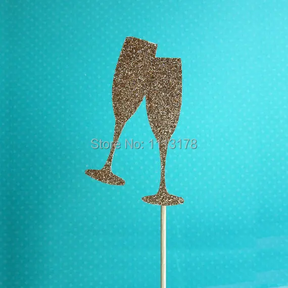 Glitter Champagne Glasses Cupcake Topper Bridal Shower Birthday