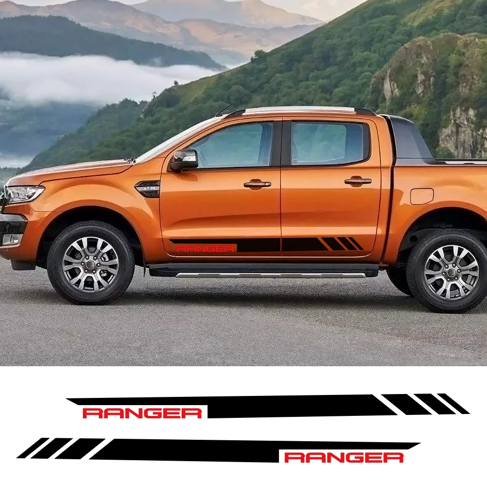 

2PCS Car Side Skirt Sticker For Ford Ranger F150 Raptor F250 F350 F450 F550 F650 F750 T6 T7 T8 Pickup Stripe Graphic Vinyl Decal