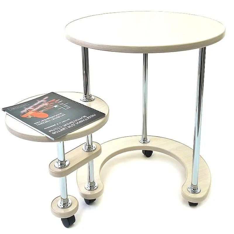 Журнальный столик "39/60" круглый стол на колесах с выкатной полкой компактный и вместительный для дома и офиса