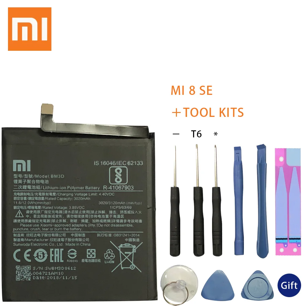 

XaioMi Original Replacement Battery BM3D For Xiaomi 8 SE MI8 SE M8 SE 100% New Authentic Phone Battery 3120mAh Tools