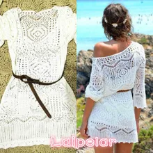 Mini Dress One Size Sexy Women Lace Crochet Dress Summer Beach Dress See Through Laipelar see through longline lace dress