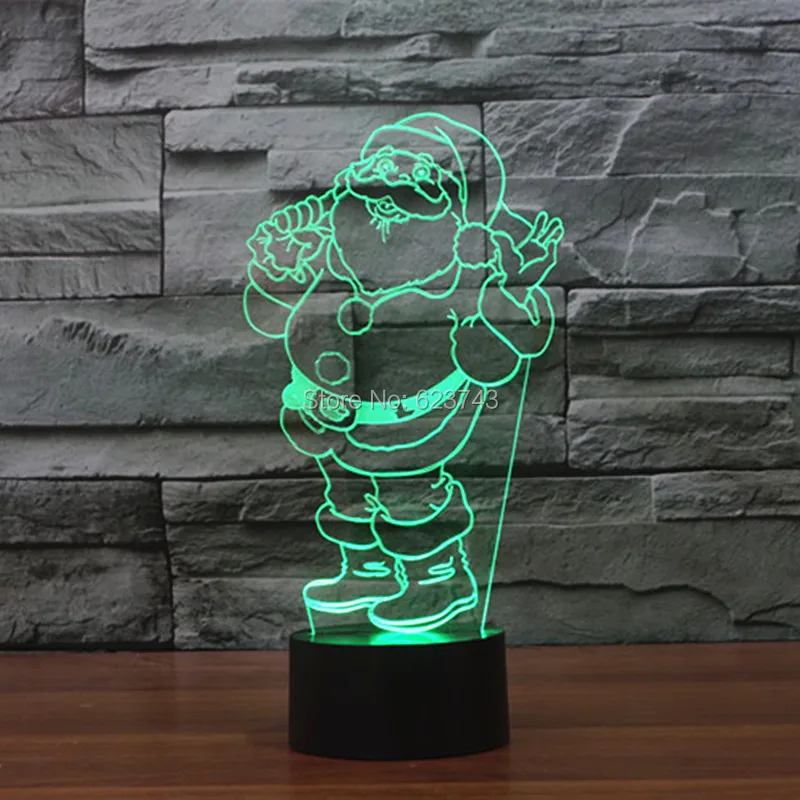 Бесплатная доставка 7 цветов Изменение мигающий Санта Клаус Arcylic 3D светодиодный ночник USB 3D Дед Мороз СВЕТОДИОДНЫЙ декоративные лампы