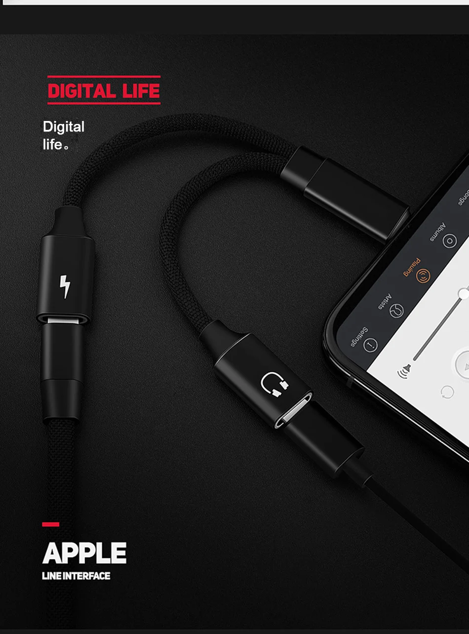 !ACCEZZ Fast Charge Jack Earphone Cable 2 in 1 Adapter For iphone 7 8 Plus X IOS 10 11 Lighting Charging&Audio&Calling Connector (8)