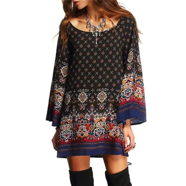 

Free Ostrich Women Dress 2019 Summer Dress Casual Beach Dress Floral Print Retro Tunic Long Sleeve Mini Dress Vestidos D0335