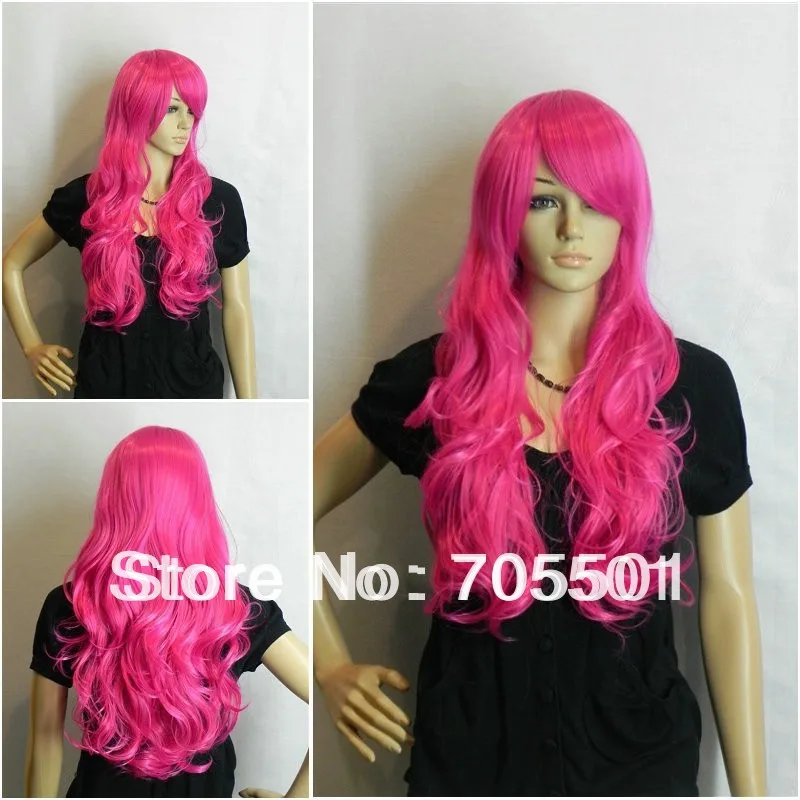Long Wavy Dark Pink / Rose red Cosplay women Wig+ free Hairnet |