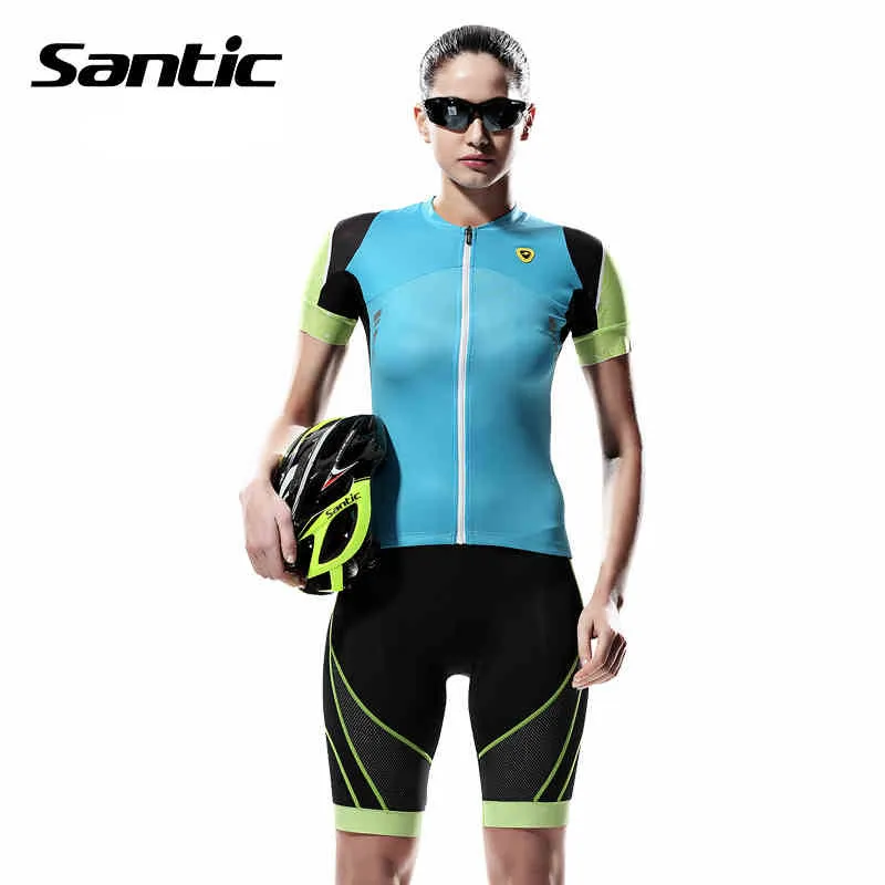 

Santic Women Summer Cycling Jersey Short Sleeve Set Breathable Pro 4D Padded Breathable Quick Dry Mountain Road Bike Clothes