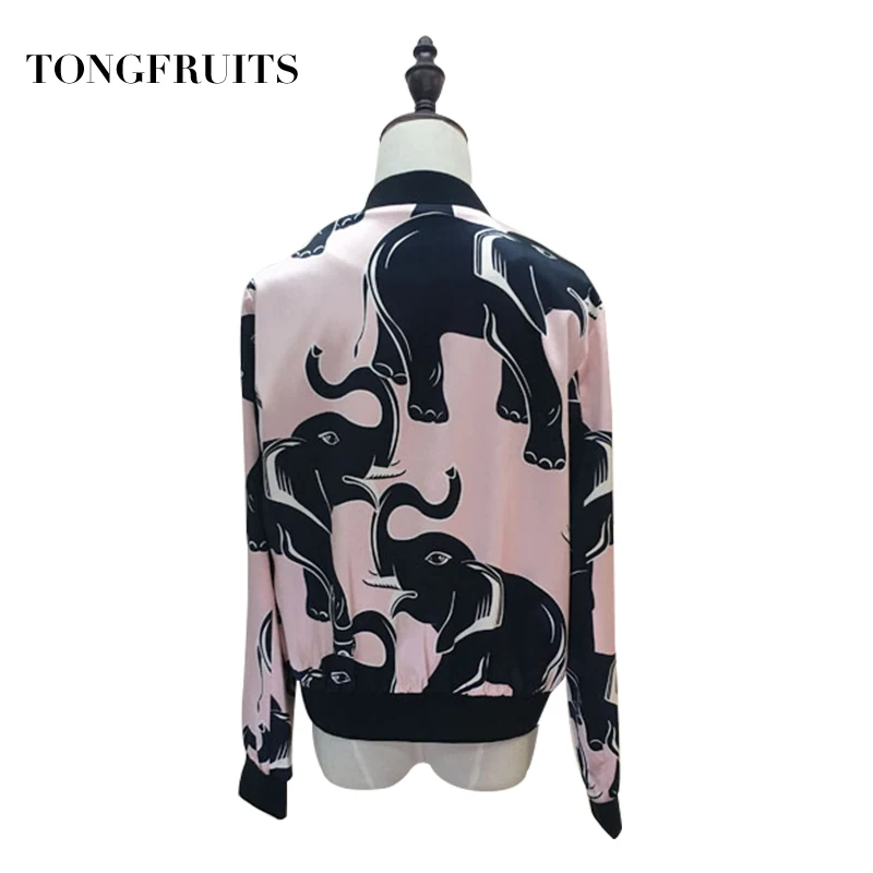 Fashion Elephant Print Jacket Women Autumn Coats Long Sleeve Zipper Closure Sreetwear Female Casual Baseball Jackets Outwear