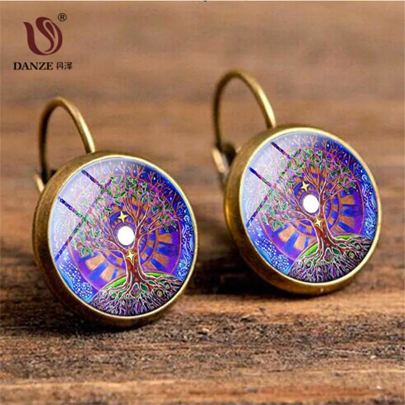Danze фиолетовый Древо жизни Стекло кабошон Висячие серьги индийский Hand Made