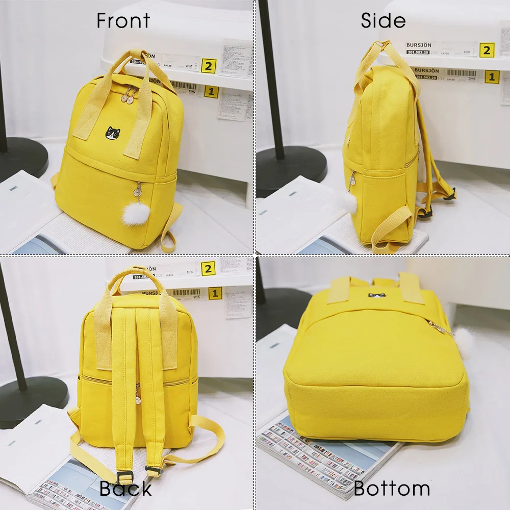  TTOU Japan and Korea Style Harajuku Cute Embroidery Cat Crown Canvas Backpack Lovely Preppy Style S - 32909766945