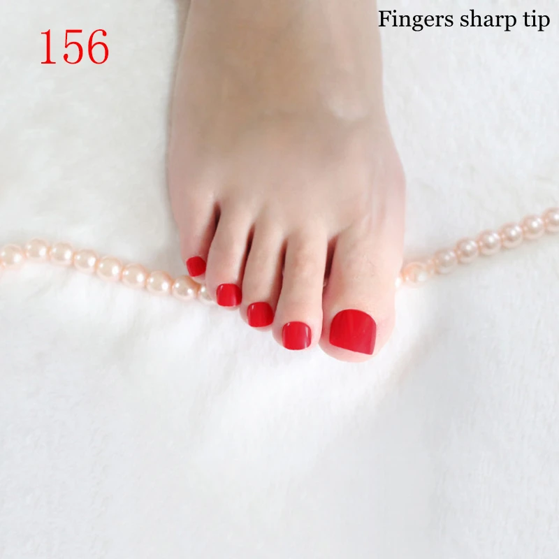 

24 pce / set of dark red short toenails acrylic fake nail candy color pure color nail supplies