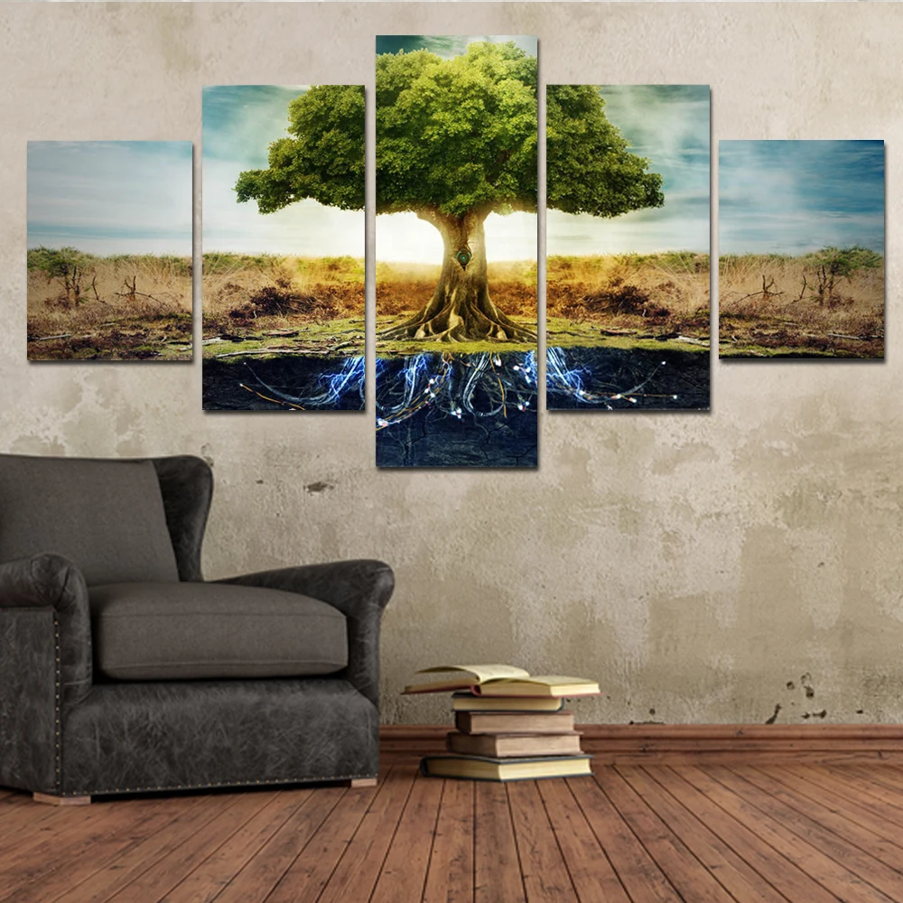 

Wall Art Modular Picture Posters Home Decoration 5 Panel Tree Landscape Living Room HD Printed Modern Painting On Canvas Frame