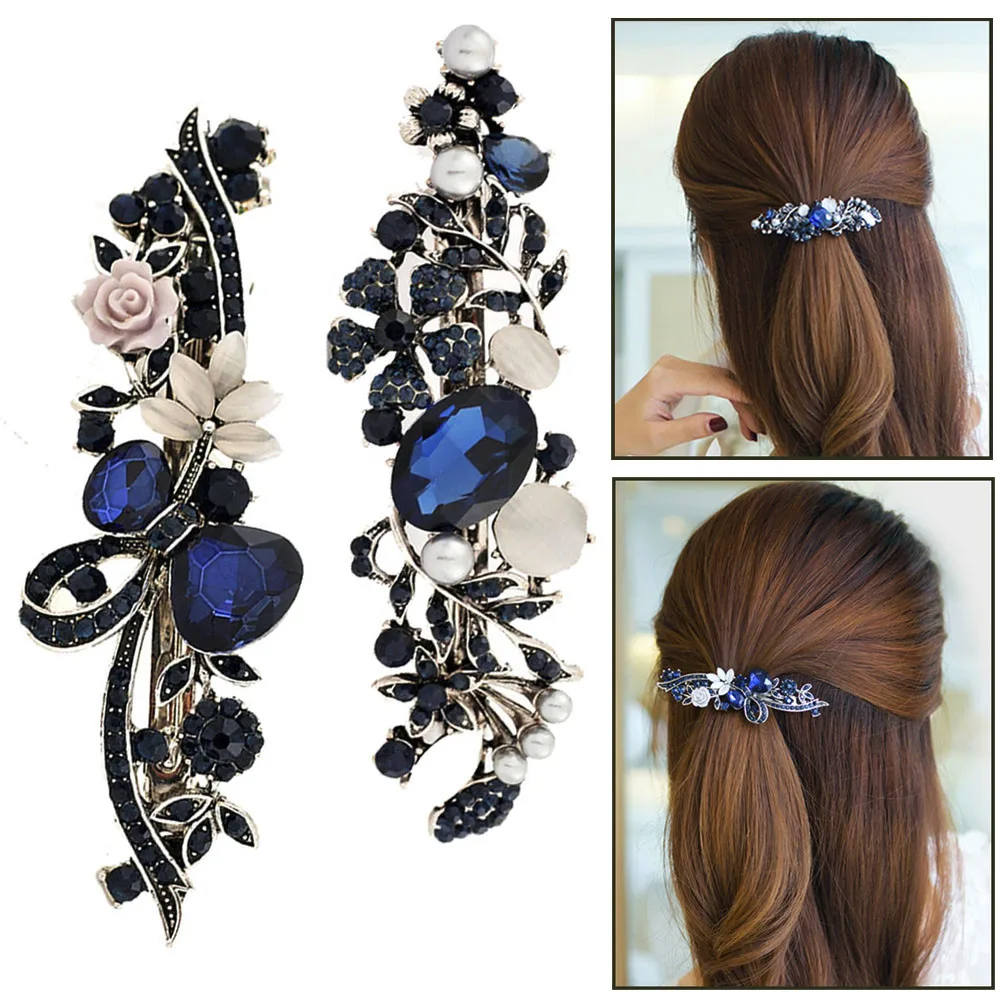 

9cm Hair clip Pinzas Para el cabello Classic Gemstone Hairpin Side Clip Hair Accessories Hairpin For Women Jewelry 8W2