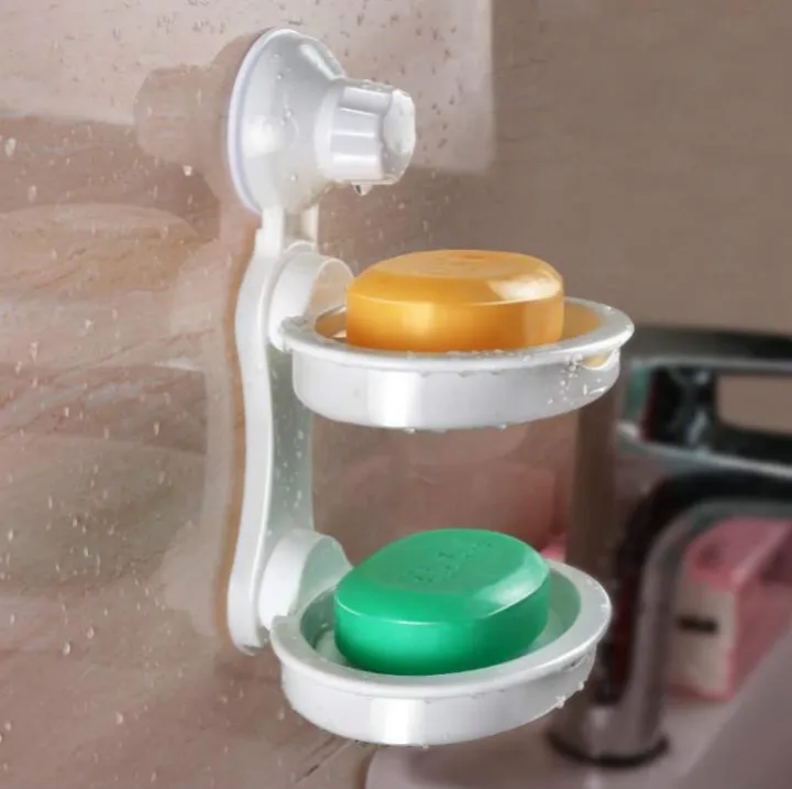 New Double Layer Suction Cup Bathroom Soap Dish Holder Rack Kitchen